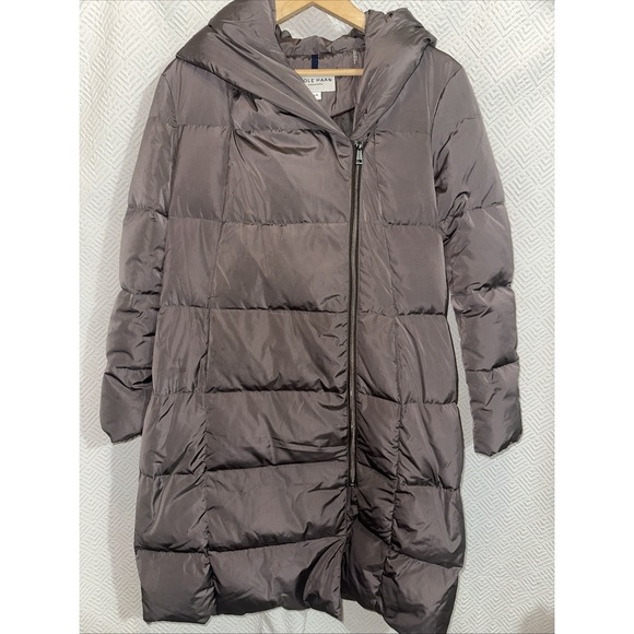 Cole Haan Down Hooded Puffer Coat Size Large  Gray - Picture 1 of 3